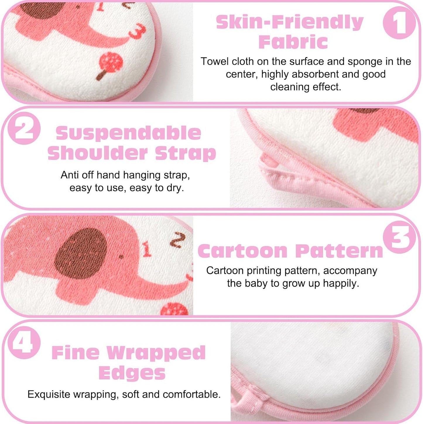 3 Pcs Baby Sponges for Bath, Elephants Baby Bath Sponge, Soft Safe Baby Sponge, Baby Sponges for Bath Newborn, Breathable Bath Sponge Kids, Three Layers of Protection Gentle on Toddler Skin