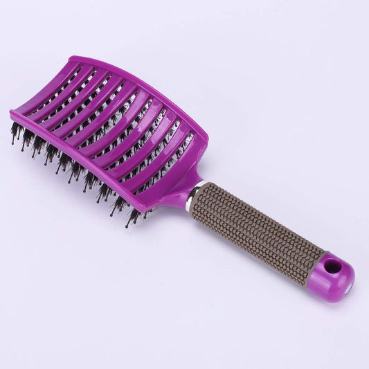 Boar Bristle Hair Brush Set – Curved and Vented Detangling Hair Brush (Purple)