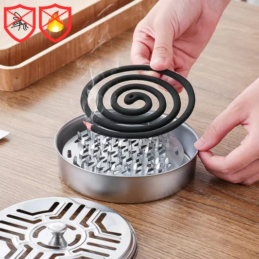 Mosquito Coils Holder Stainless Steel Mosquito Coil Box with Cover round Mosquito Coil Tray Easy to Clean Anti-Mosquito Supplies