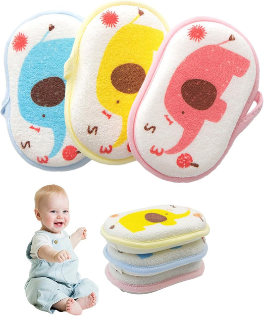 3 Pcs Baby Sponges for Bath, Elephants Baby Bath Sponge, Soft Safe Baby Sponge, Baby Sponges for Bath Newborn, Breathable Bath Sponge Kids, Three Layers of Protection Gentle on Toddler Skin