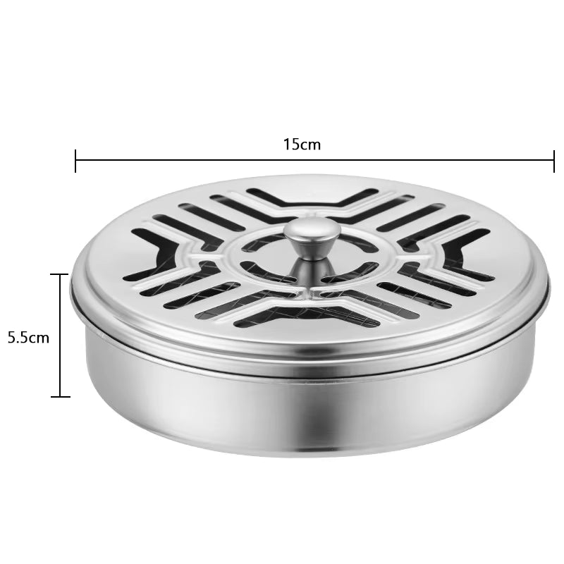 Mosquito Coils Holder Stainless Steel Mosquito Coil Box with Cover round Mosquito Coil Tray Easy to Clean Anti-Mosquito Supplies