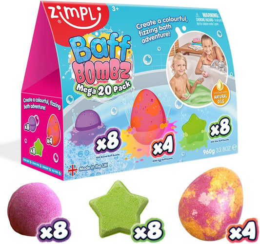 20 X Bath Bombs Mega Value Pack from , Create a Colourful, Fizzing Bath Time Adventure, Bath Fizzers Gift Set for Children, Birthday Presents for Boys & Girls, Organic, Moisturising, Vegan