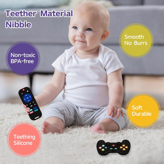 2 Pack Silicone Teething Toys for Babies 0-6 Months, Teethers for Babies 6-12 Months, Remote Teether for Baby, Sensory Toys for Babies, Baby Chew Toys