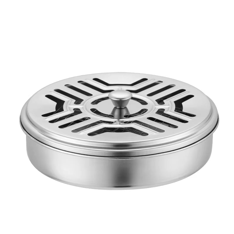 Mosquito Coils Holder Stainless Steel Mosquito Coil Box with Cover round Mosquito Coil Tray Easy to Clean Anti-Mosquito Supplies