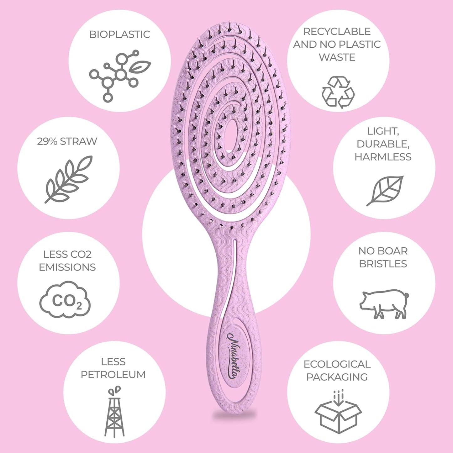 Detangling Hair Brush for Women & Men - Does Not Pull - Straightening Brushes for Straight, Curly & Wet Hair - Detangle Brush - Unique Spiral Hairbrush - Pink