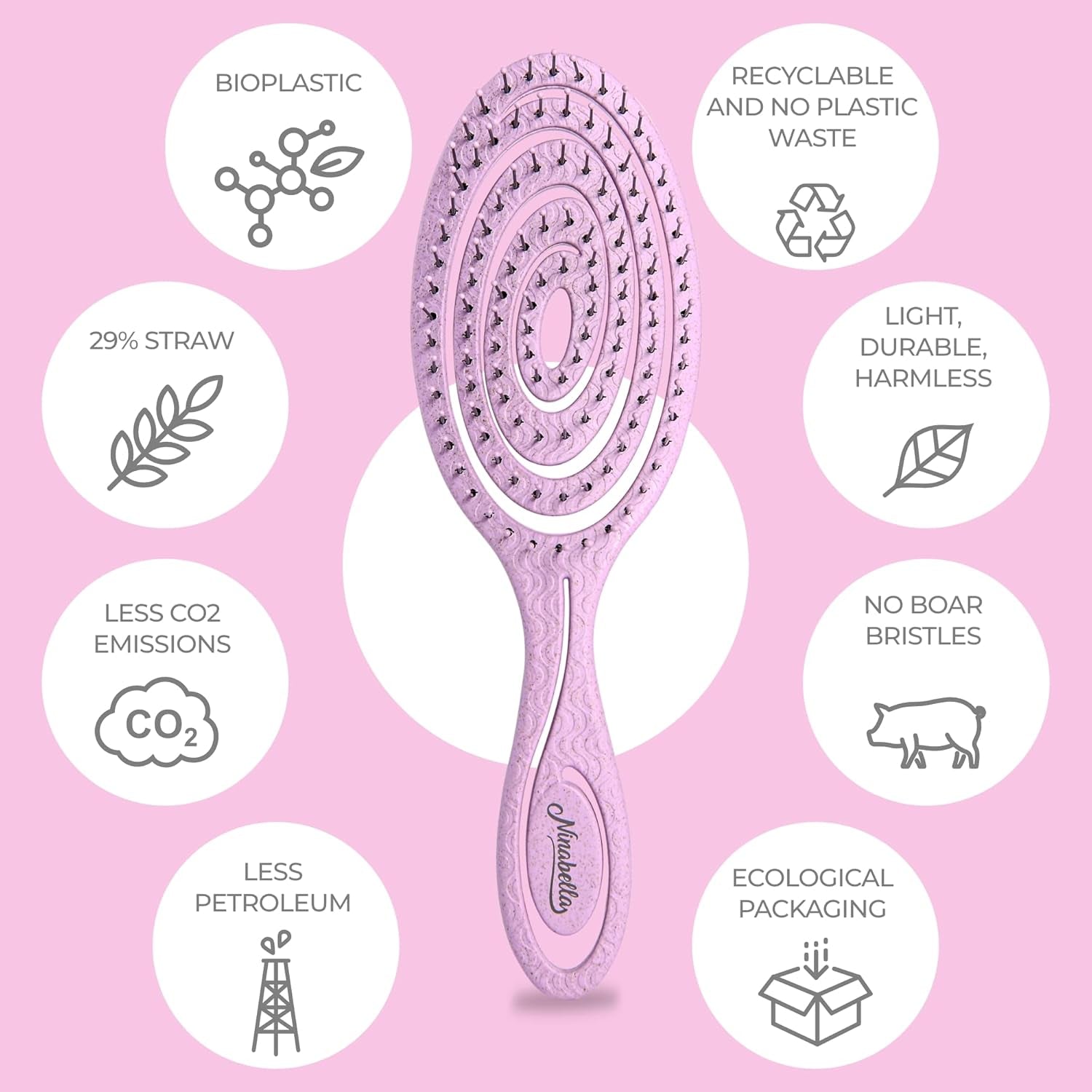 Detangling Hair Brush for Women & Men - Does Not Pull - Straightening Brushes for Straight, Curly & Wet Hair - Detangle Brush - Unique Spiral Hairbrush - Pink