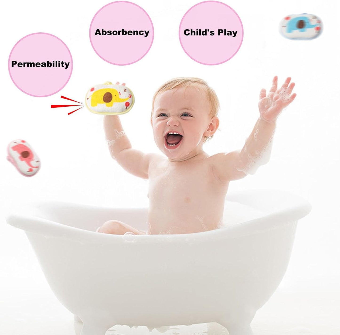 3 Pcs Baby Sponges for Bath, Elephants Baby Bath Sponge, Soft Safe Baby Sponge, Baby Sponges for Bath Newborn, Breathable Bath Sponge Kids, Three Layers of Protection Gentle on Toddler Skin