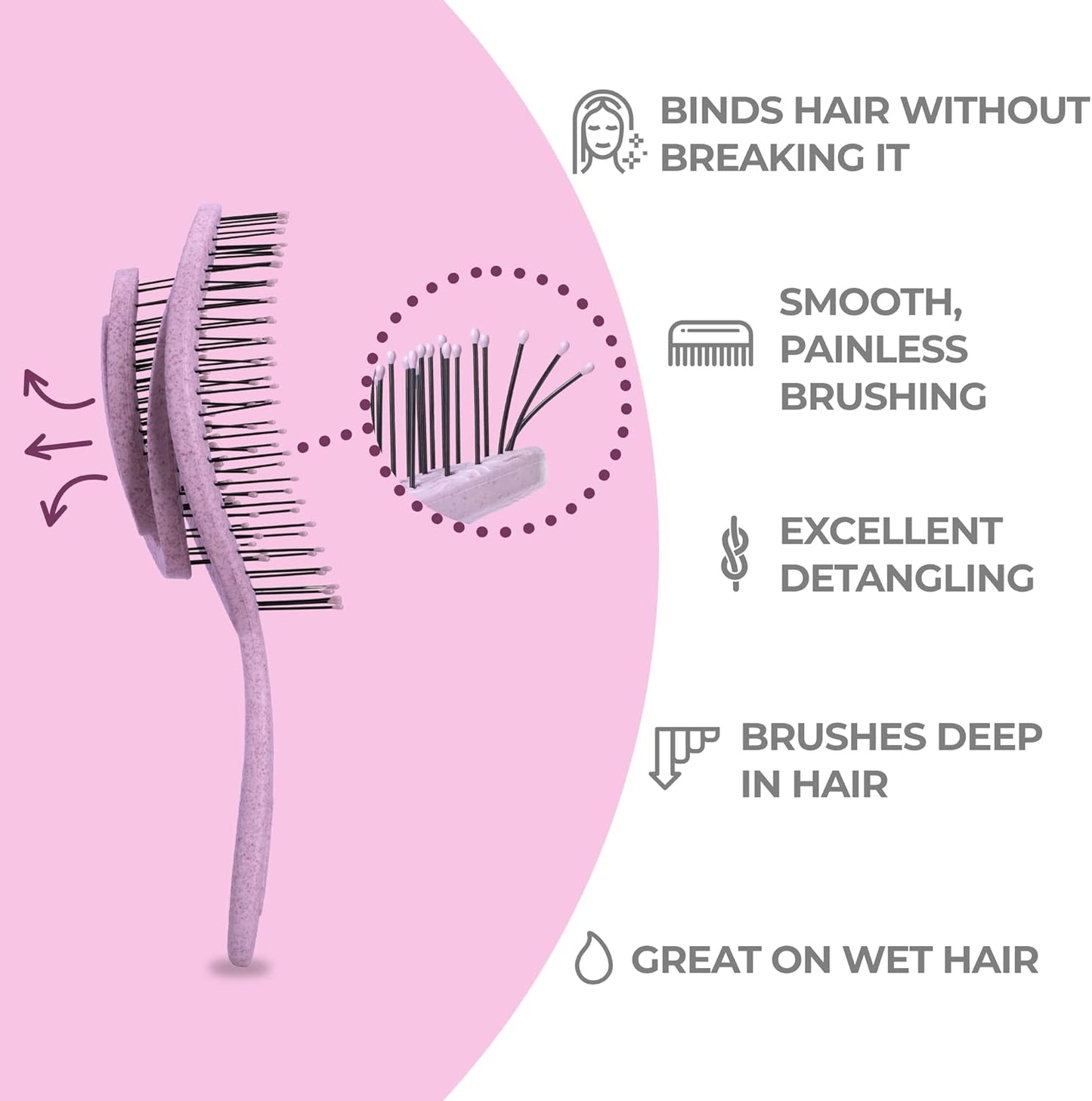 Detangling Hair Brush for Women & Men - Does Not Pull - Straightening Brushes for Straight, Curly & Wet Hair - Detangle Brush - Unique Spiral Hairbrush - Pink