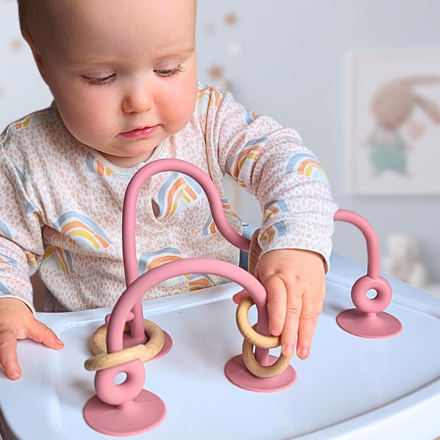 ® Suction Wood & Silicone Baby Sensory Toys - 6 Months plus - Blue
